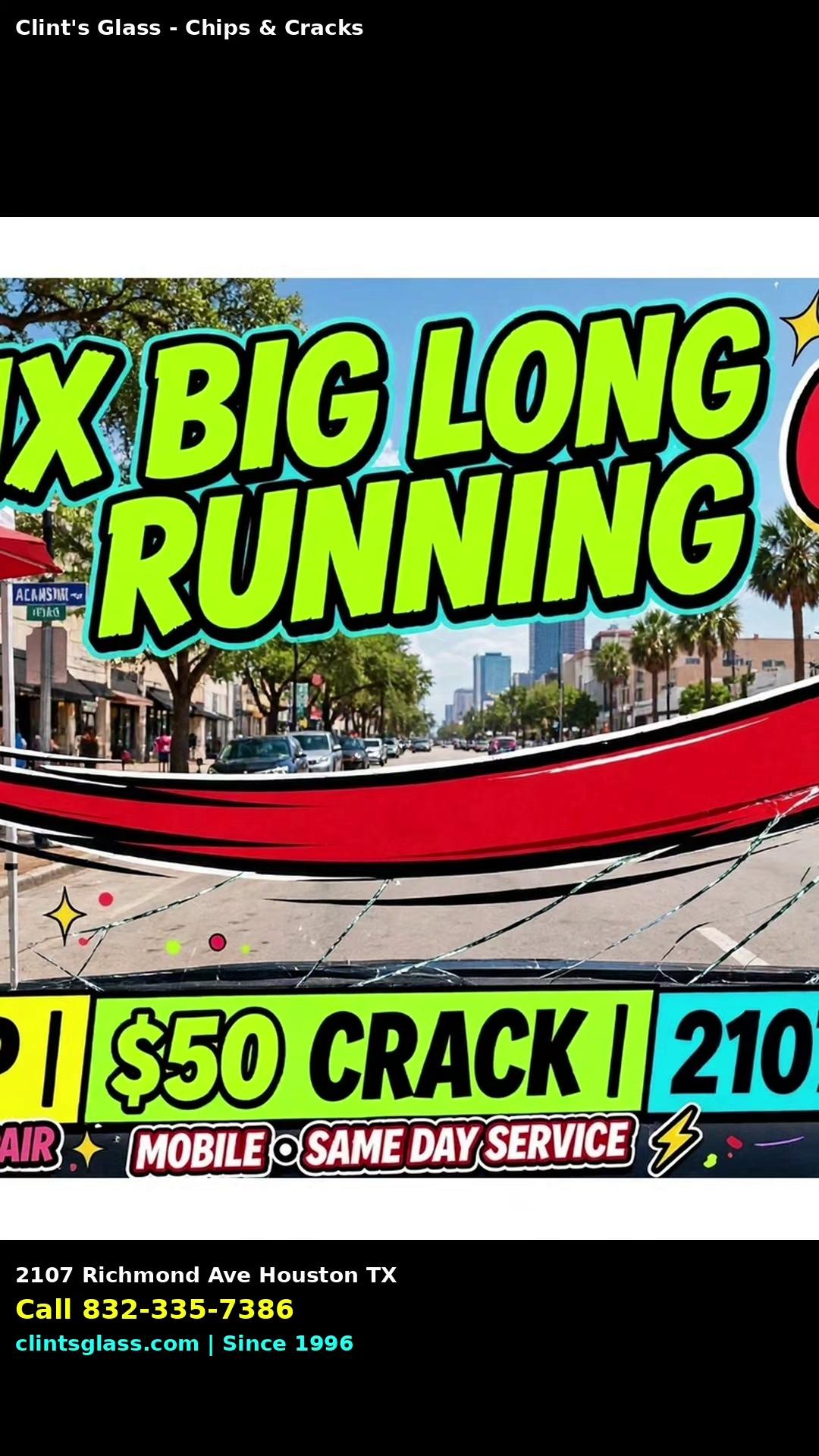 Windshield Repair Banner - Big Long Running Cracks Houston