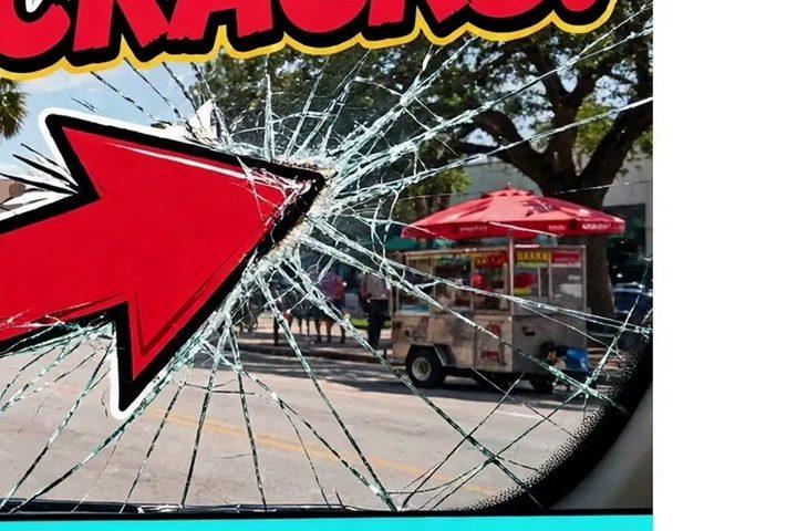 AI-generated banner graphic CRACKS for windshield crack repair Houston at Clint's Glass 2107 Richmond Ave Houston
