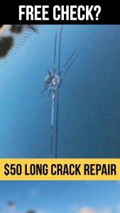 Rock chip that ran into long vertical crack on windshield for $50 long crack repair Houston at Clint's Glass 2107 Richmond Ave 77098 free check