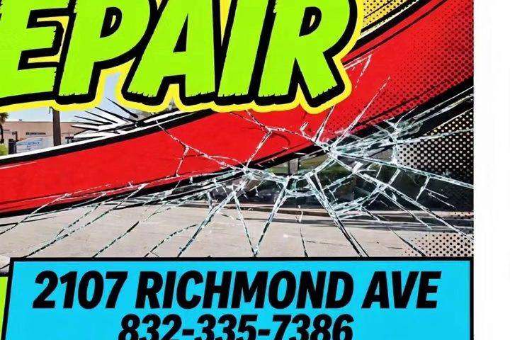 AI banner graphic REPAIR completing WINDSHIELD REPAIR banner Houston Clint's Glass 2107 Richmond Ave