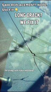 Windshield replacement Houston crack alternative $50 long crack fix photo at Clint's Glass 2107 Richmond Ave - long running crack we repair
